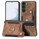 For Samsung Galaxy S23+ 5G Retro Skin-feel Ring Multi-card Wallet Phone Case(Brown)