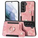 For Samsung Galaxy S21 5G Retro Skin-feel Ring Multi-card Wallet Phone Case(Pink)