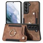For Samsung Galaxy S21+ 5G Retro Skin-feel Ring Multi-card Wallet Phone Case(Brown)