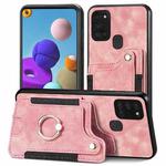 For Samsung Galaxy A21s Retro Skin-feel Ring Multi-card Wallet Phone Case(Pink)