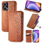 For Redmi Note 12 Turbo Cubic Grid Pressed Magnetic Leather Phone Case(Brown)