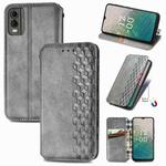 For Nokia C32 Cubic Grid Pressed Magnetic Leather Phone Case(Gray)