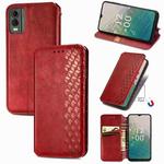 For Nokia C32 Cubic Grid Pressed Magnetic Leather Phone Case(Red)