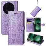 For OPPO Find X6 Cat and Dog Embossed Leather Phone Case(Purple)