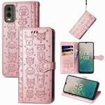 For Nokia C32 Cat and Dog Embossed Leather Phone Case(Rose Gold)