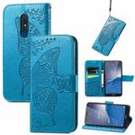 For Nokia C3 Butterfly Love Flower Embossed Leather Phone Case(Blue)