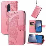 For Nokia C3 Butterfly Love Flower Embossed Leather Phone Case(Pink)