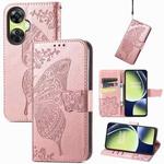 For OnePlus Nord CE 3 Lite Butterfly Love Flower Embossed Leather Phone Case(Rose Gold)