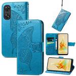 For OPPO Reno8 T 4G Butterfly Love Flower Embossed Leather Phone Case(Blue)
