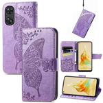 For OPPO Reno8 T 4G Butterfly Love Flower Embossed Leather Phone Case(Lavender)