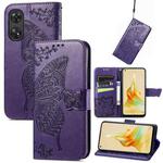 For OPPO Reno8 T 4G Butterfly Love Flower Embossed Leather Phone Case(Purple)