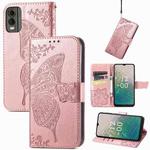 For Nokia C32 Butterfly Love Flower Embossed Leather Phone Case(Rose Gold)