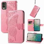 For Nokia C32 Butterfly Love Flower Embossed Leather Phone Case(Pink)