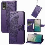 For Nokia C32 Butterfly Love Flower Embossed Leather Phone Case(Purple)