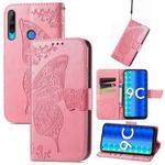 For Honor 9C Butterfly Love Flower Embossed Leather Phone Case(Pink)
