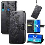 For Honor 9C Butterfly Love Flower Embossed Leather Phone Case(Black)