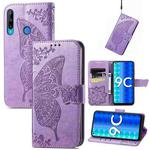 For Honor 9C Butterfly Love Flower Embossed Leather Phone Case(Lavender)