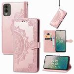 For Nokia C32 Mandala Flower Embossed Leather Phone Case(Rose Gold)