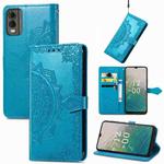 For Nokia C32 Mandala Flower Embossed Leather Phone Case(Blue)