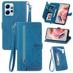 For Redmi Note 12 4G Global Embossed Flower Zipper Leather Phone Case(Blue)