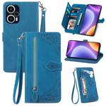 For Redmi Note 12 Turbo Embossed Flower Zipper Leather Phone Case(Blue)