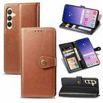 For Samsung Galaxy S24+ 5G Retro Solid Color Buckle Leather Phone Case(Brown)
