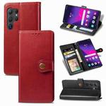 For Samsung Galaxy S25 Ultra 5G Retro Solid Color Buckle Leather Phone Case(Red)