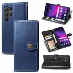 For Samsung Galaxy S25 Ultra 5G Retro Solid Color Buckle Leather Phone Case(Blue)