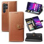 For Samsung Galaxy S25+ 5G Retro Solid Color Buckle Leather Phone Case(Brown)