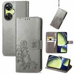 For OnePlus Nord CE 3 Lite Four-leaf Clasp Embossed Buckle Leather Phone Case(Gray)