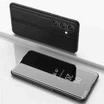 For Samsung Galaxy M14 Plated Mirror Horizontal Flip Leather Case with Holder(Black)