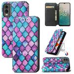 For Nokia C32 CaseNeo Colorful Magnetic Leather Phone Case(Purple Scales)