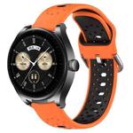 For Huawei Watch Buds 22mm Breathable Two-Color Silicone Watch Band(Orange+Black)