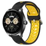 For Huawei Watch Buds 22mm Breathable Two-Color Silicone Watch Band(Black+Yellow)