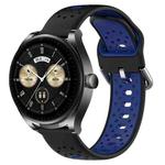 For Huawei Watch Buds 22mm Breathable Two-Color Silicone Watch Band(Black+Blue)
