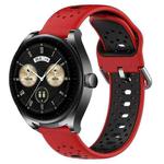 For Huawei Watch Buds 22mm Breathable Two-Color Silicone Watch Band(Red+Black)