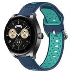 For Huawei Watch Buds 22mm Breathable Two-Color Silicone Watch Band(Blue+Teal)