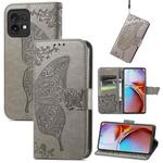 For Motorola Moto X40 Butterfly Love Flower Embossed Leather Phone Case(Gray)