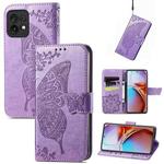 For Motorola Moto X40 Butterfly Love Flower Embossed Leather Phone Case(Light Purple)