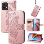 For Motorola Moto X40 Butterfly Love Flower Embossed Leather Phone Case(Rose Gold)