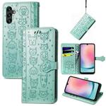 For Samsung Galaxy A24 4G Cute Cat and Dog Embossed Flip Leather Phone Case(Green)