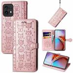 For Motorola Moto X40 Cute Cat and Dog Embossed Flip Leather Phone Case(Rose Gold)