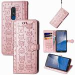 For Nokia C3 Cute Cat and Dog Embossed Flip Leather Phone Case(Rose Gold)