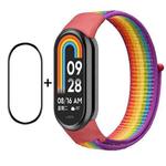 For Xiaomi Mi Band 8 ENKAY Hat-Prince 2 in 1 Set Full Coverage Screen Protector + Nylon Loop Watch Band(Rainbow+Purple)