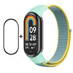 For Xiaomi Mi Band 8 ENKAY Hat-Prince 2 in 1 Set Full Coverage Screen Protector + Nylon Loop Watch Band(Cyan+Yellow)