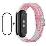 For Xiaomi Mi Band 8 ENKAY Hat-Prince 2 in 1 Set Full Coverage Screen Protector + Elastic Braided Nylon Watch Band(Pink White)