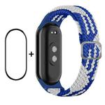 For Xiaomi Mi Band 8 ENKAY Hat-Prince 2 in 1 Set Full Coverage Screen Protector + Elastic Braided Nylon Watch Band(Blue White)