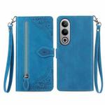 For OnePlus Nord CE 4 Embossed Flower Zipper Leather Phone Case(Blue)