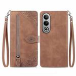For OnePlus Nord CE 4 Embossed Flower Zipper Leather Phone Case(Brown)