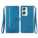 For OnePlus Nord N30 SE Embossed Flower Zipper Leather Phone Case(Blue)